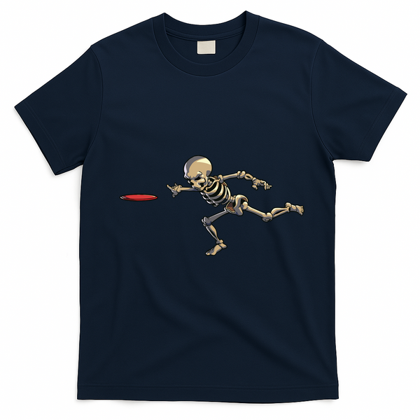 Disc Golfing Skeleton Halloween Disc Golf Halloween T-Shirt - Navy Blue