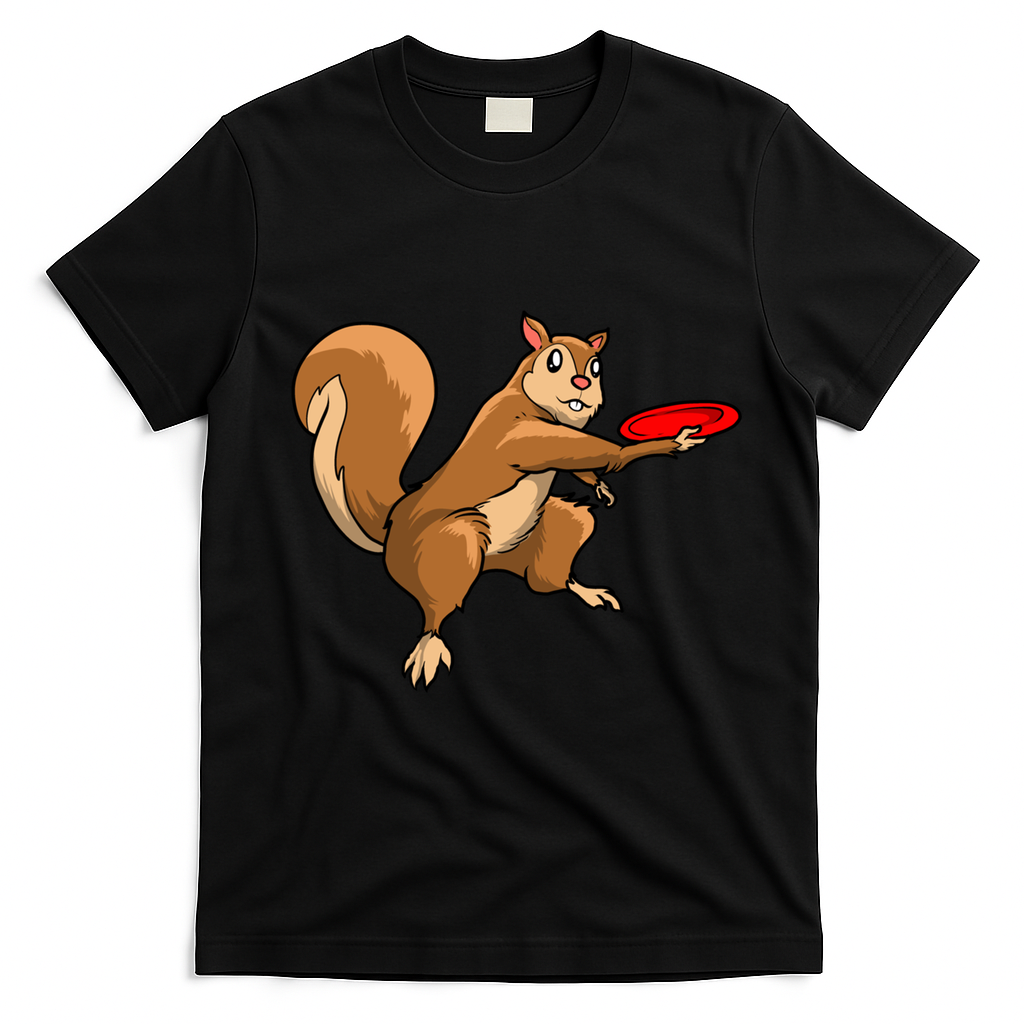 Disc Golf Squirrel Frolf Frisbee Golf Disc Gift T-Shirt - Black