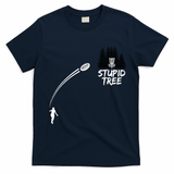 Disc Golf Stupid Tree Funny Frisbee Dad Boy Tees T-Shirt - Navy Blue