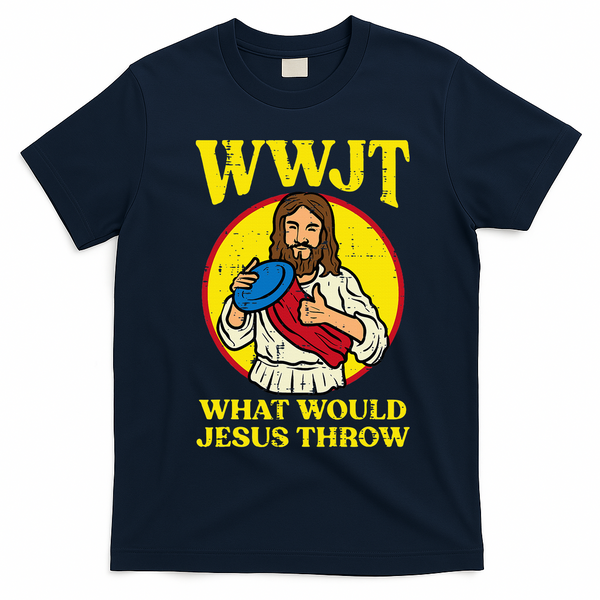 Disc Golf Wwjt What Would Jesus Throw Frisbee T-Shirt - Navy Blue