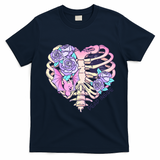 Dead Inside Pink Skeleton Chest Crow Heart Roses Halloween Gift T-Shirt - Navy Blue