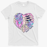 Dead Inside Pink Skeleton Chest Crow Heart Roses Halloween Gift T-Shirt - White
