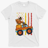Dabbing Turkey Pumpkin Truck Autumn Usa Flag Thanksgiving Gift T-Shirt - White