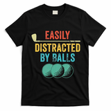 Easily Distracted by Balls Golf Ball Putt Vintage Funny Golf T-Shirt - Black