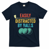 Easily Distracted by Balls Golf Ball Putt Vintage Funny Golf T-Shirt - Navy Blue