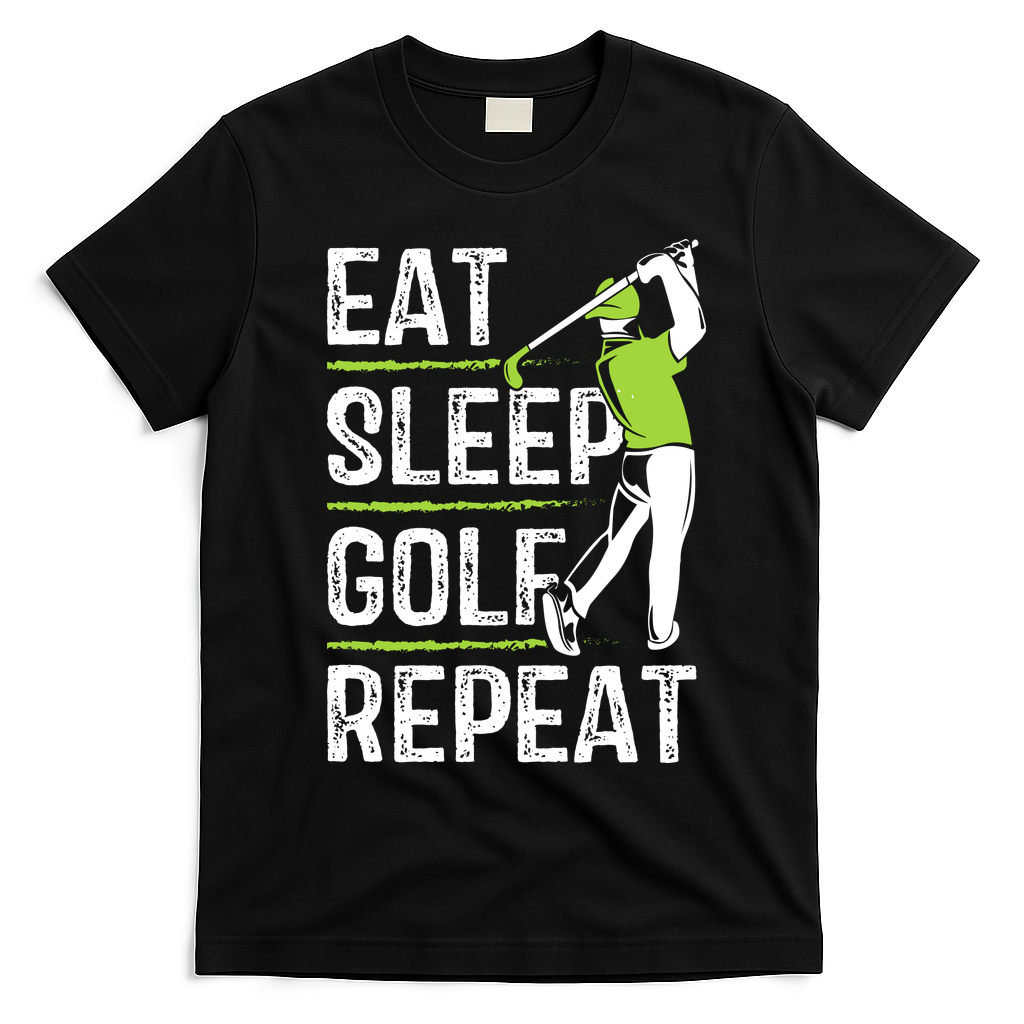 Eat Sleep Golf Repeat Funny Golfer Apparel T-Shirt - Black