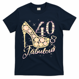 Fabulous & 40 Sparkly Heel 40th Birthday T-Shirt - Navy