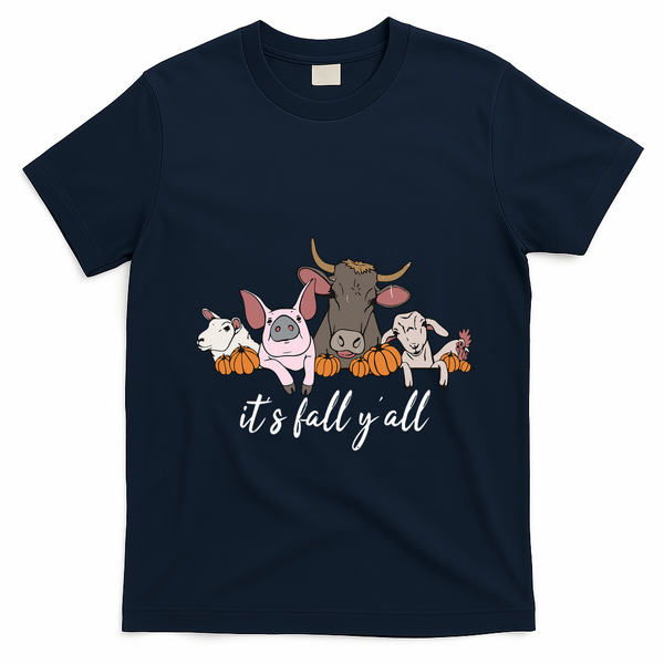 Farm Animals ItS Fall YAll Pumpkins Autumn Halloween Gift T-Shirt - Navy Blue