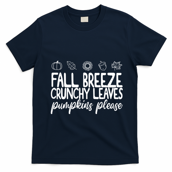 Fall Breeze Crunchy Leaves Pumpkins Please T-Shirt - Navy Blue