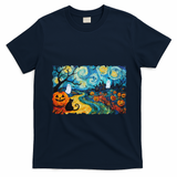 Funny Classic Van Gogh Inspired Halloween Scene T-Shirt - Navy Blue