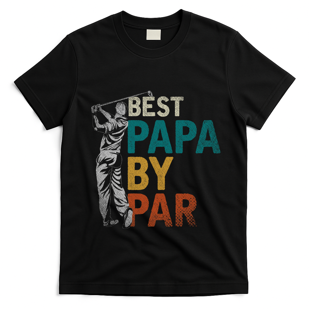 Fathers Day Golfer Dad Golfing Best Papa By Par Funny Golf T-Shirt - Black