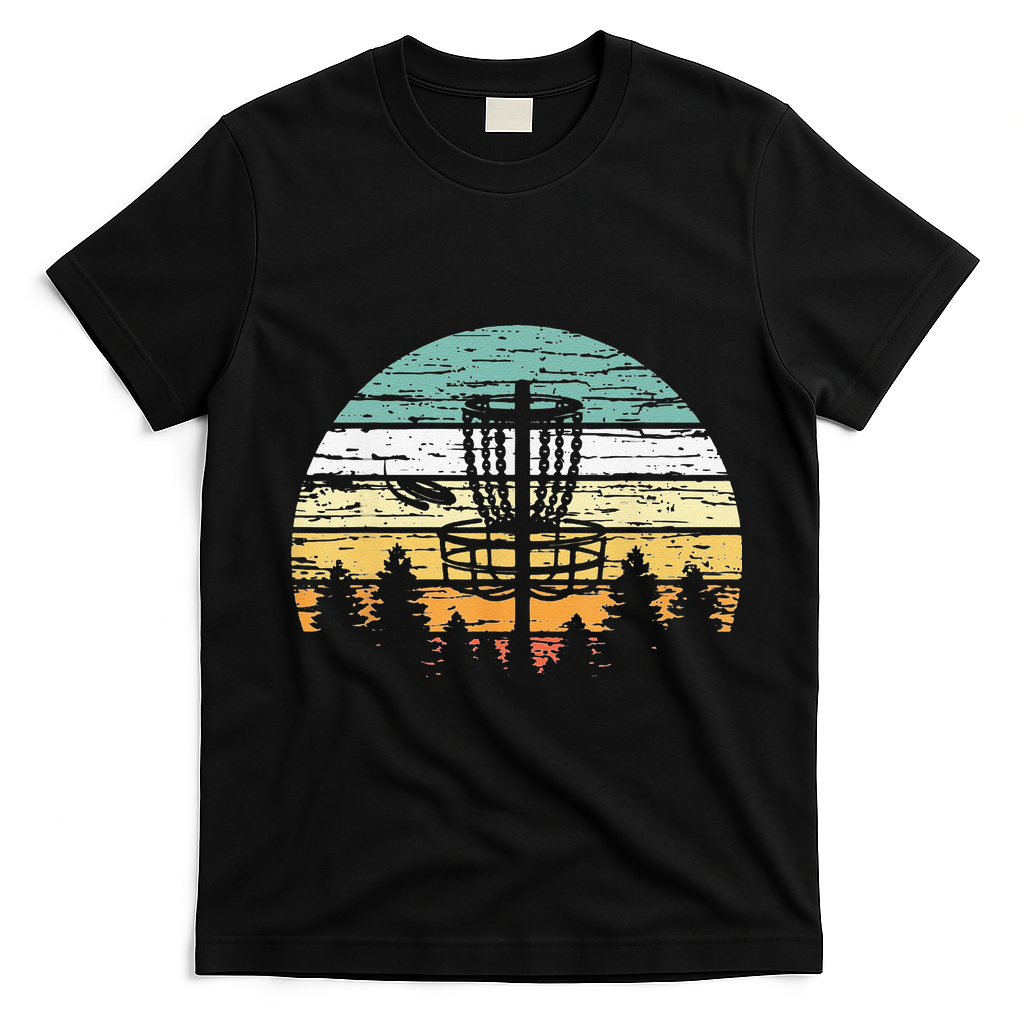Funny Disc Golf Retro  Sunset Vintage Frisbee Golf T-Shirt - Black