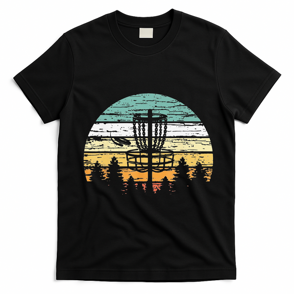 Funny Disc Golf Retro  Sunset Vintage Frisbee Golf T-Shirt - Black