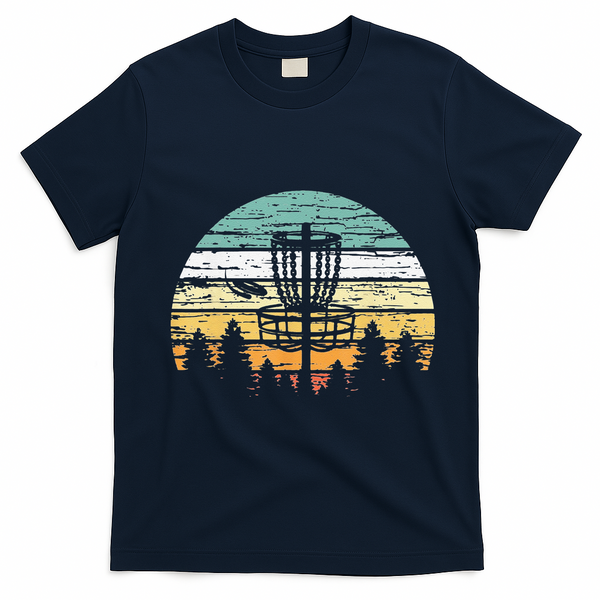 Funny Disc Golf Retro  Sunset Vintage Frisbee Golf T-Shirt - Navy Blue
