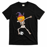 Funny Dabbing Skeleton Pumpkin Head Scary Witch Hat Soccer T-Shirt - Black