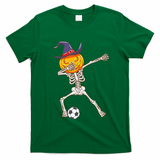 Funny Dabbing Skeleton Pumpkin Head Scary Witch Hat Soccer T-Shirt - Irish Green