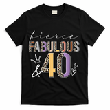 Fierce Fabulous & 40 Years Old Boho Leopard 40th Birthday T-Shirt - Black