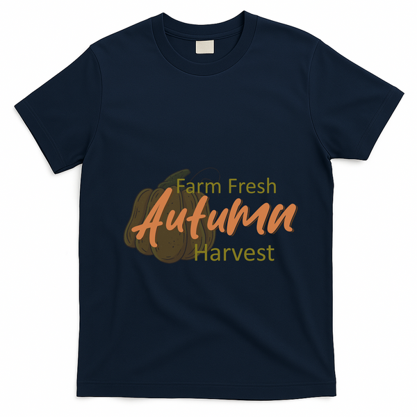 Farm Fresh Autumn Harvest Theme T-Shirt - Navy Blue