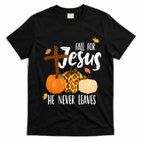 Fall For Jesus He Never Leaves Cross Pumpkin T-Shirt - Black
