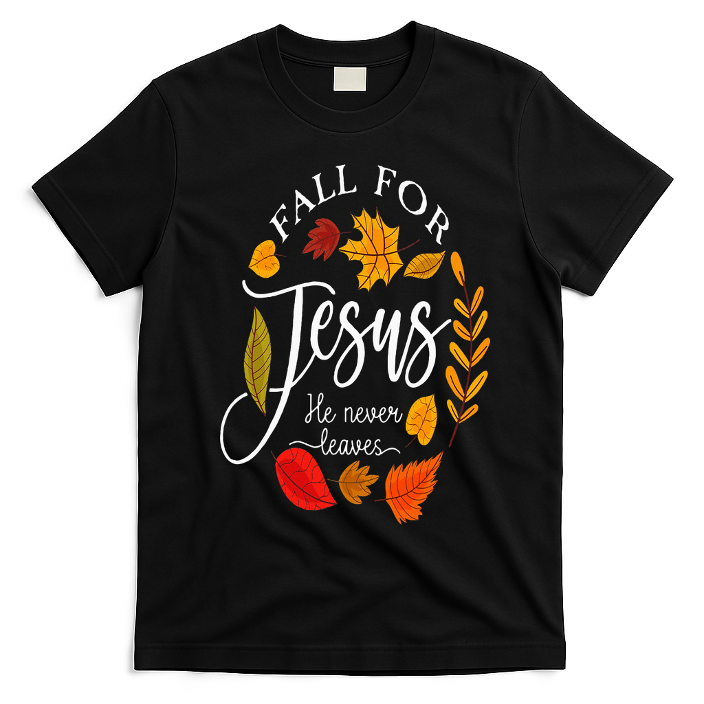 Fall For Jesus He Never Leaves Pumpkin Thanksgiving T-Shirt - Black