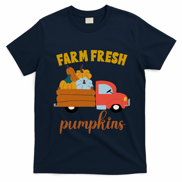 Farm Fresh Pumpkins Fall Vintage Truck T-Shirt - Navy Blue