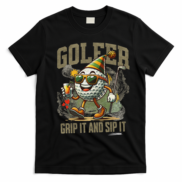 Funny Golf Ball Drinking, Golf Club Party 19th Hole Fans T-Shirt - Black