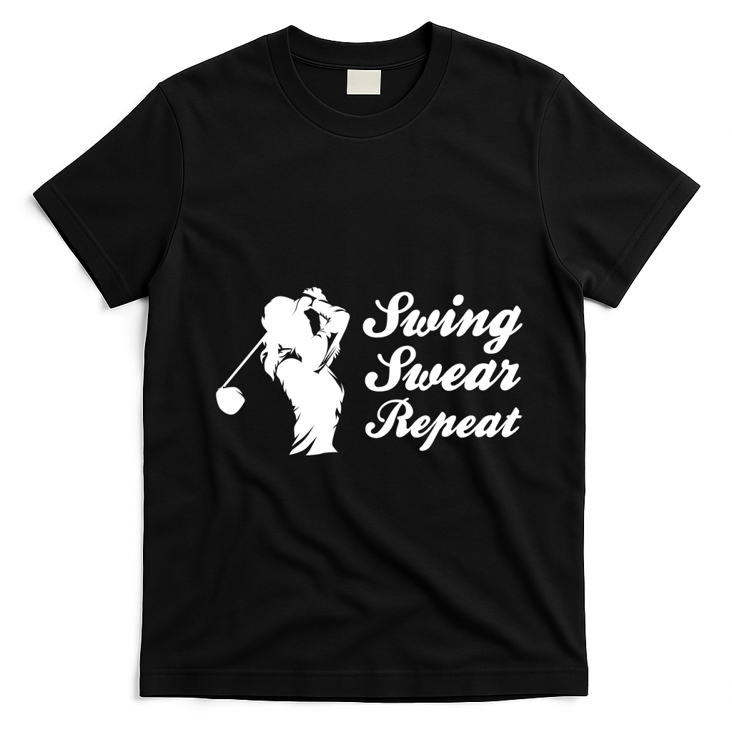 Funny Golf Swing Swear Repeat Female Golfer Version T-Shirt - Black