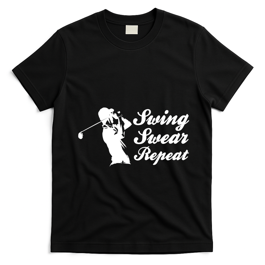 Funny Golf Swing Swear Repeat Male Golfer Version T-Shirt - Black