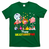 Flamingo Happy HalloThanksmas Funny Halloween Thanksgiving T-Shirt - Irish Green