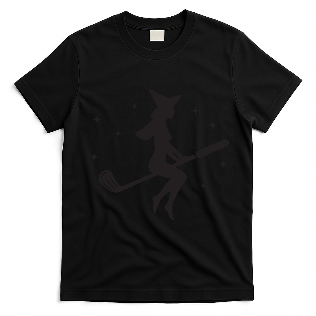 Funny Halloween Witch Golf Stick Women Golfer Golfing Vneck T-Shirt - Black