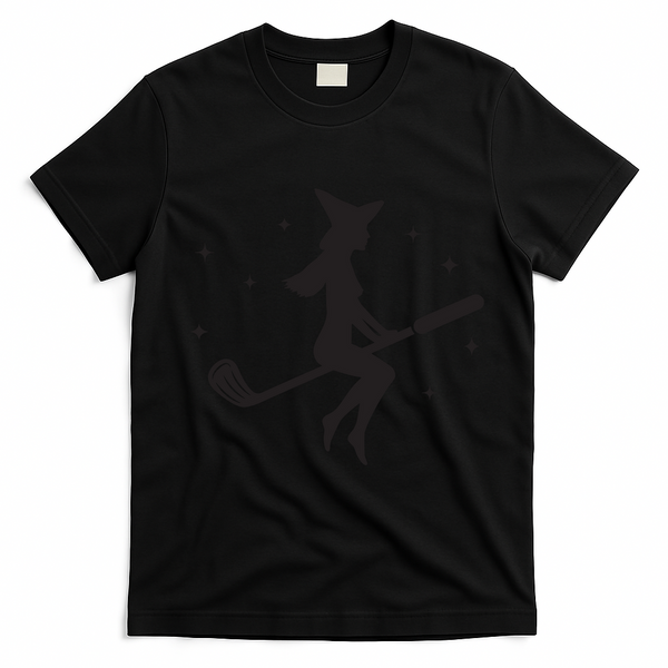 Funny Halloween Witch Golf Stick Women Golfer Golfing Vneck T-Shirt - Black
