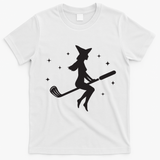 Funny Halloween Witch Golf Stick Women Golfer Golfing Vneck T-Shirt - White