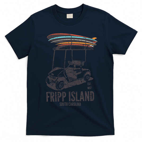 Fripp Island South Carolina Golf Cart Surfer Lowcountry T-Shirt - Navy Blue