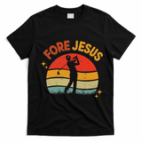 Fore Jesus Christian Golf Retro 70s Religious Golfing 's T-Shirt - Black
