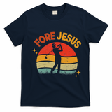Fore Jesus Christian Golf Retro 70s Religious Golfing 's T-Shirt - Navy Blue