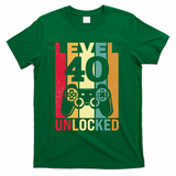 Funny Level 40 Unlocked Him BDay Turning 40th Birthday T-Shirt - Green