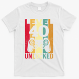 Funny Level 40 Unlocked Him BDay Turning 40th Birthday T-Shirt - White