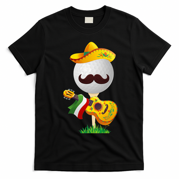 Funny Mexican Golf Ball Sombrero Guitar Cinco De Mayo T-Shirt - Black