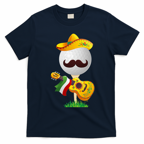 Funny Mexican Golf Ball Sombrero Guitar Cinco De Mayo T-Shirt - Navy Blue