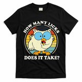 Funny Owl How Many Licks Does It Take Retro Vintage T-Shirt - Black