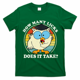 Funny Owl How Many Licks Does It Take Retro Vintage T-Shirt - Irish Green
