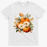 Fall Pumpkin Floral Holiday T-Shirt - White