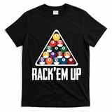 Funny Pool Player Billiard 8ball RackEm Up Gift T-Shirt - Black