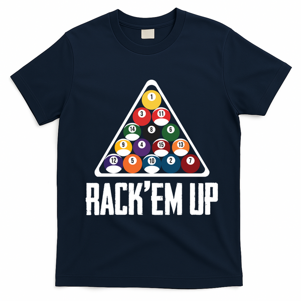 Funny Pool Player Billiard 8ball RackEm Up Gift T-Shirt - Navy Blue