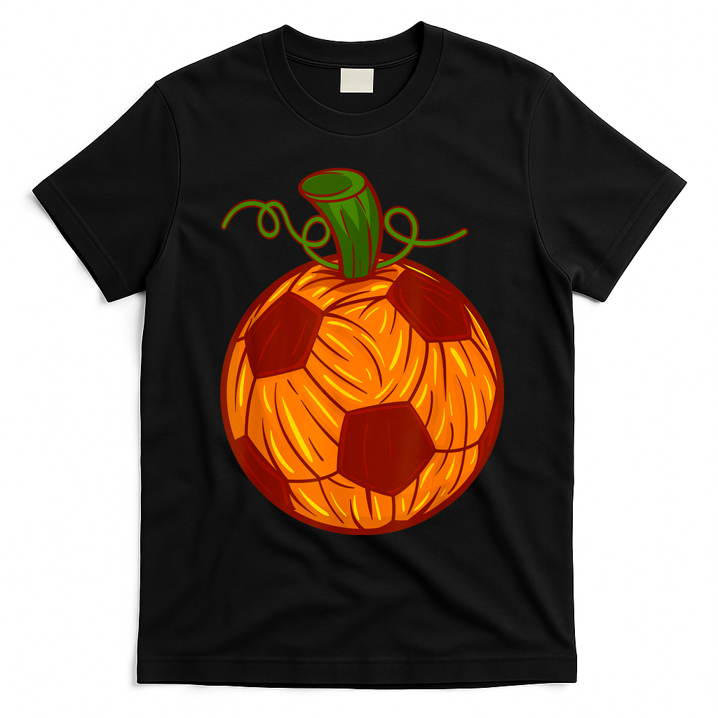 Funny Pumpkin Soccer Ball Halloween T-Shirt - Black