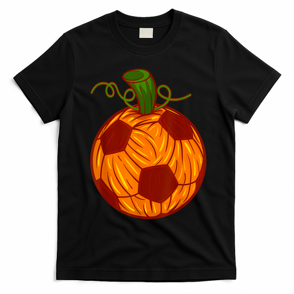 Funny Pumpkin Soccer Ball Halloween T-Shirt - Black