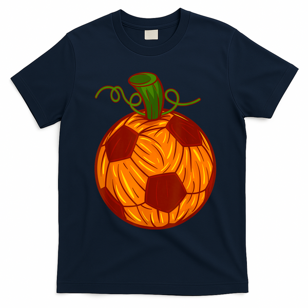 Funny Pumpkin Soccer Ball Halloween T-Shirt - Navy Blue