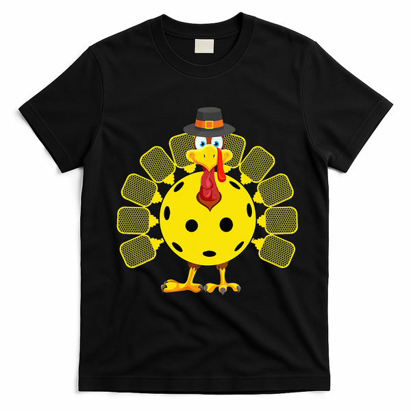 Funny Pickleball Thanksgiving Golf Ball Turkey Lover T-Shirt - Black