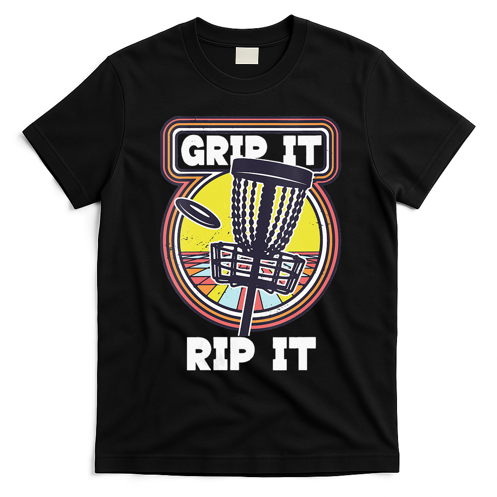 Funny Retro Grip and Rip It Disc Golf T-Shirt - Black