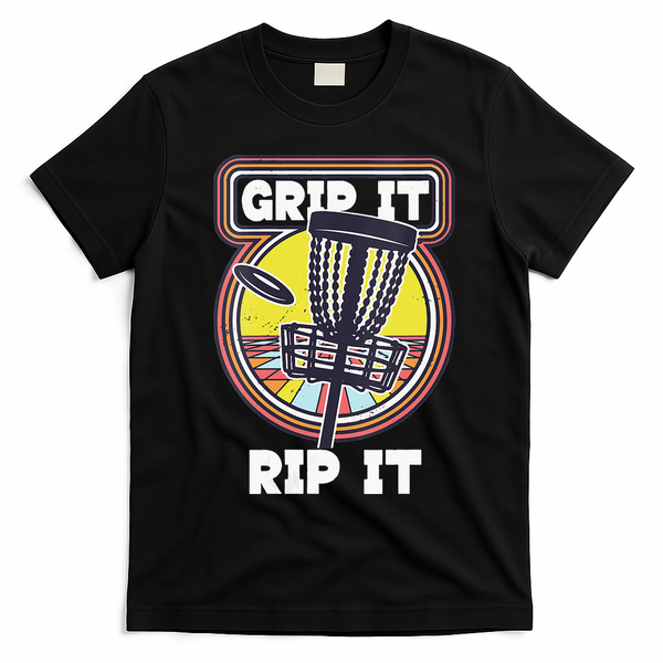 Funny Retro Grip and Rip It Disc Golf T-Shirt - Black